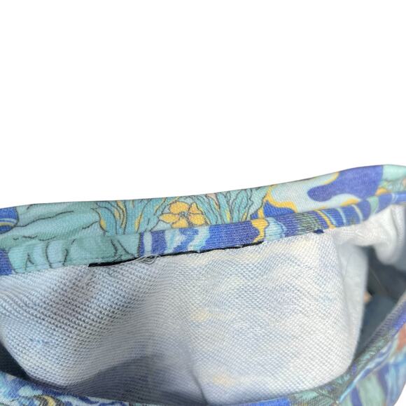 Le Superbe Fringed Tee Shirt Short Sleeve Hawaiian Print Blue Size Small - Picture 9 of 10